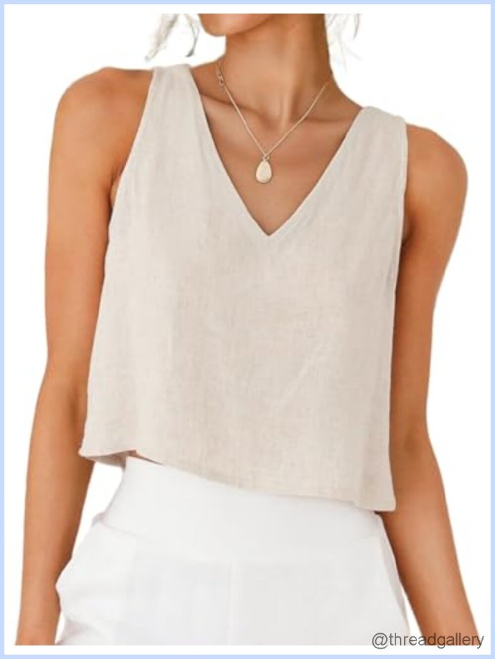 Women's V-Neck Linen Blend Sleeveless Crop Tank Top